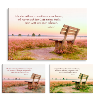 Bild auf Künstlerleinwand „Mein Gott wird mich erhören“ (Bank in der Landschaft)