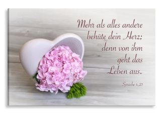 Bild auf Künstlerleinwand „Behüte dein Herz“ (Hortensien)