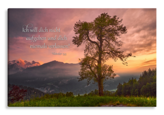Bild auf Künstlerleinwand „Gott wird nicht aufgeben“ (Baum in der Berglandschaft)