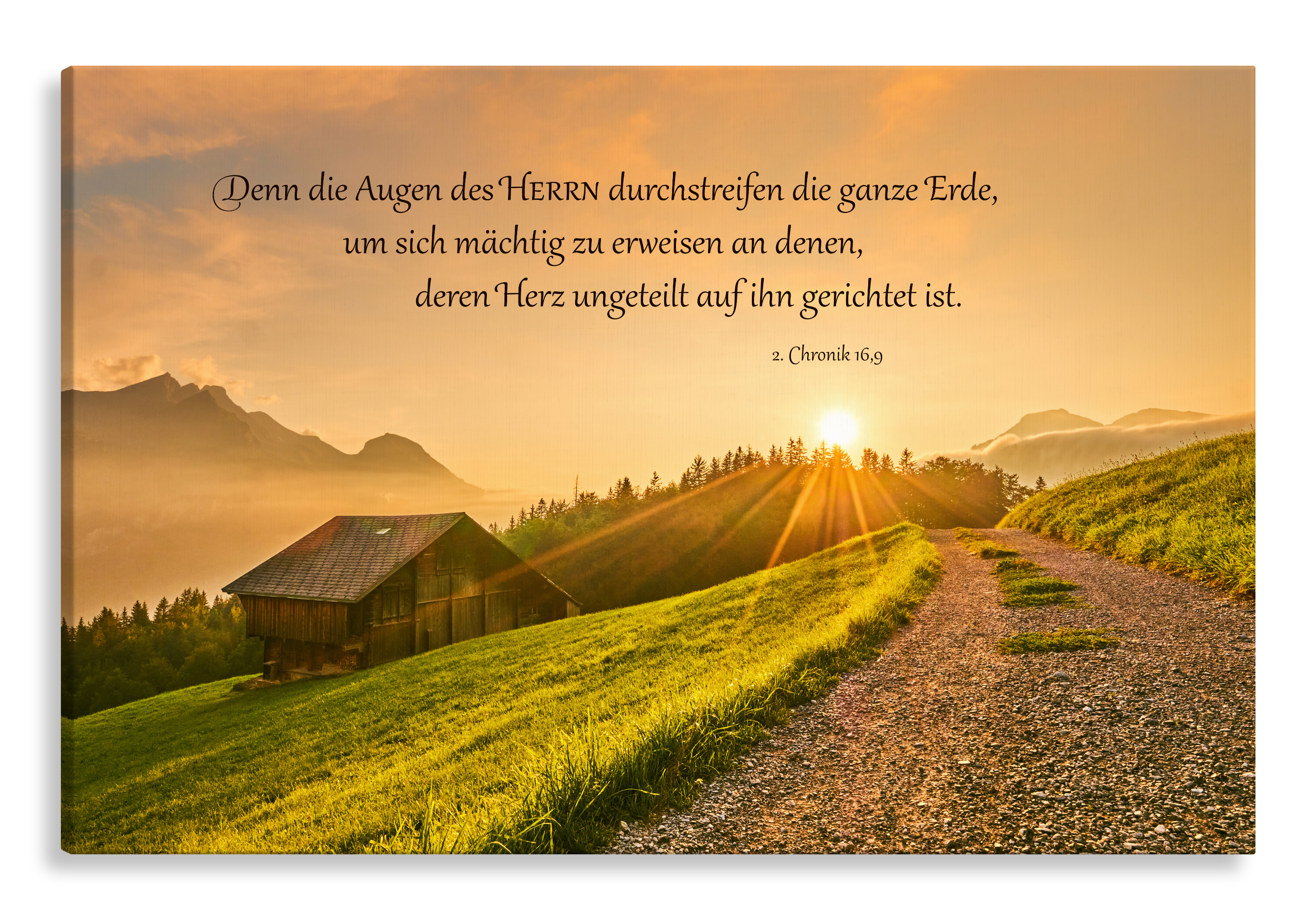 Bild auf Künstlerleinwand „Ungeteilten Herzens“ (Berglandschaft – Weg)