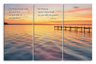 Bild auf Künstlerleinwand „Der Herr ist mein Licht“ (Steg am Meer – 3-teilig)