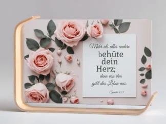 Holz-Acrylaufsteller „Behüte dein Herz“ (Rosendesign)