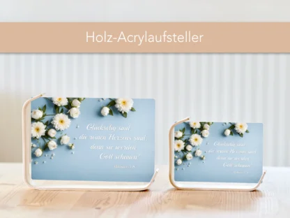 Holz-Acrylaufsteller „Reines Herzens“ (Dahlia und Rose) – Bild 3