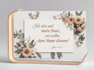 Holz-Acrylaufsteller „Wir wollen dem HERRN dienen“ (Blumendesign)