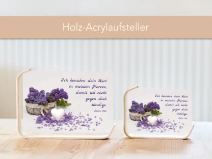 Holz-Acrylaufsteller „Ich bewahre dein Wort in meinem Herzen“ (Flieder – Korb) – Bild 3