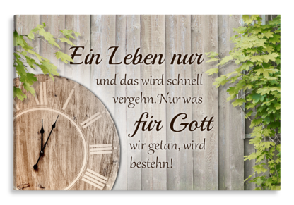 Bild auf Künstlerleinwand „Ein Leben nur“ (Uhr – Holzoptik)