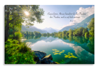 Bild auf Künstlerleinwand „Festes Herz“ (See – Berge)