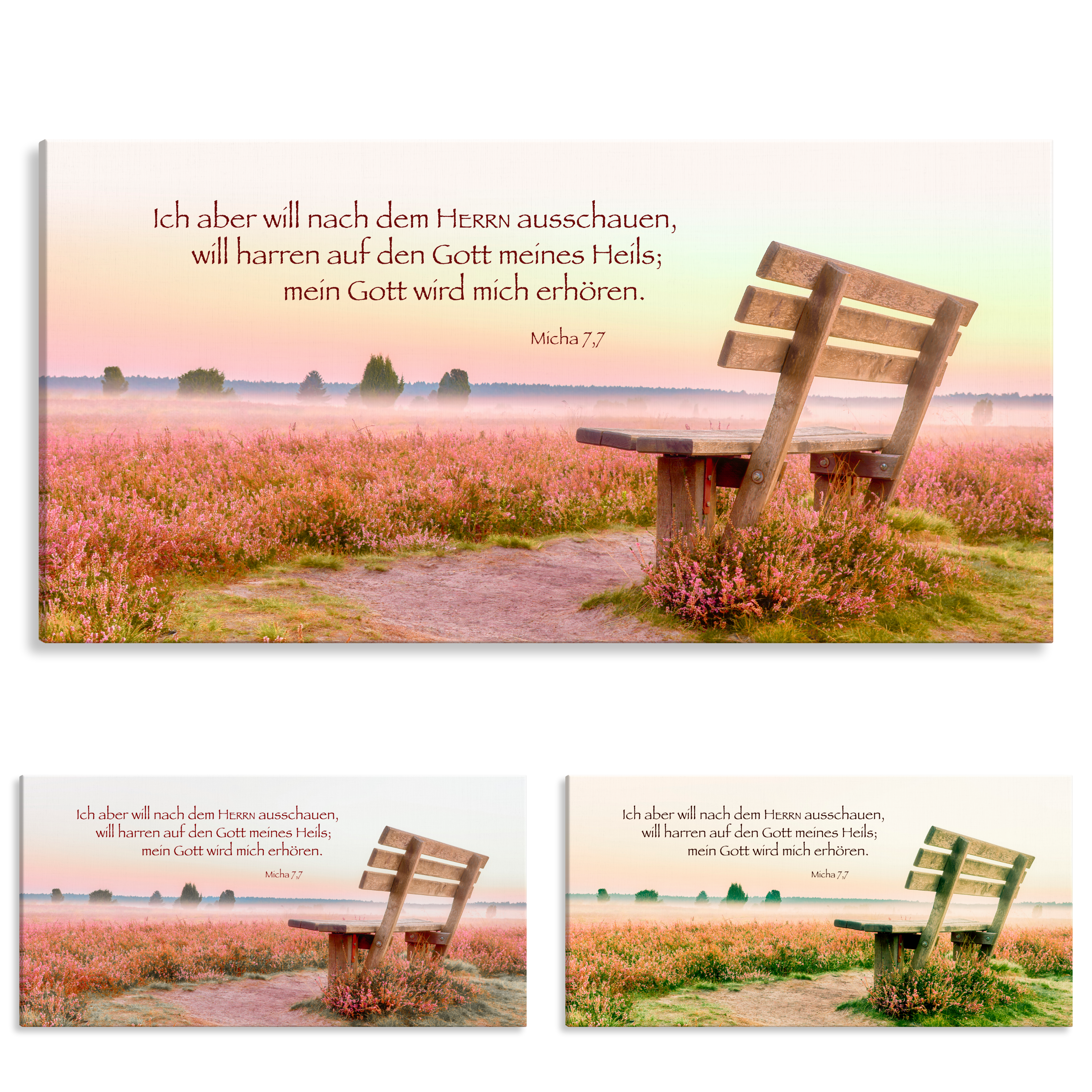 Bild auf Künstlerleinwand „Mein Gott wird mich erhören“ (Bank in der Landschaft – Halbformat)