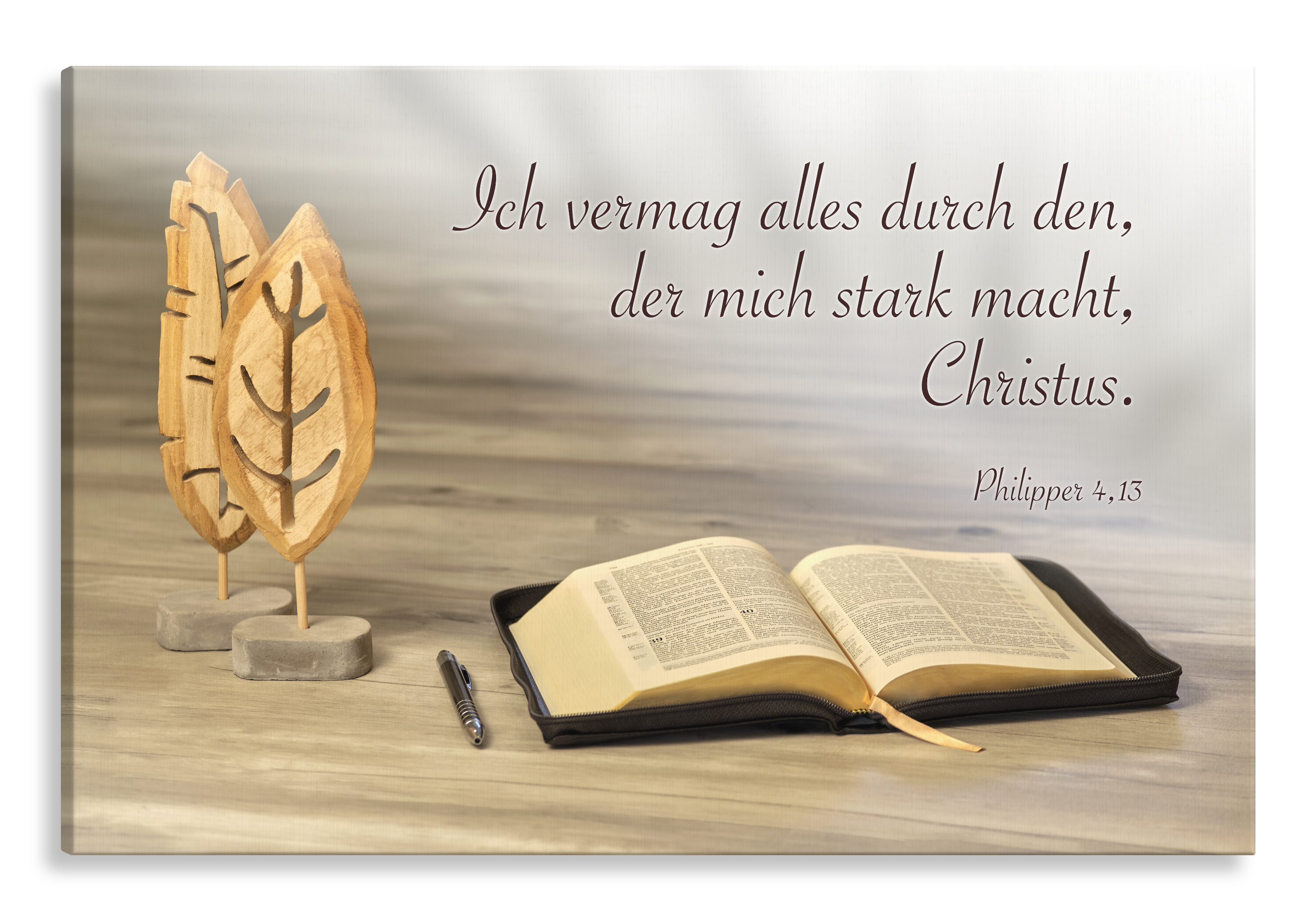 Bild auf Künstlerleinwand „Ich vermag alles durch Christus“ (Bibel – Tisch)