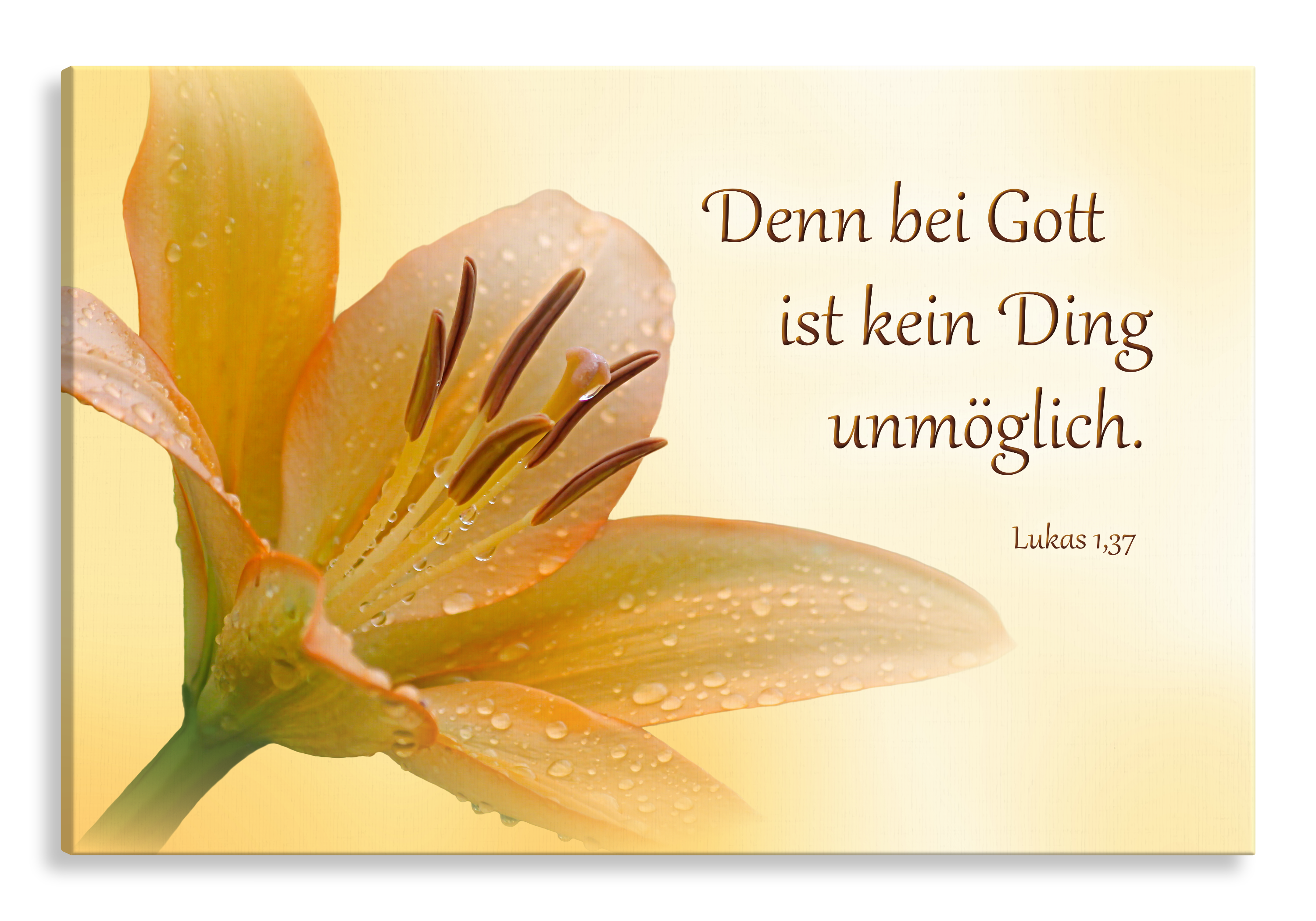 Bild auf Künstlerleinwand „Bei Gott ist kein Ding unmöglich” (Lilie – gelb)