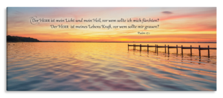 Bild auf Künstlerleinwand „Der Herr ist mein Licht“ (Steg am Meer – Panorama)