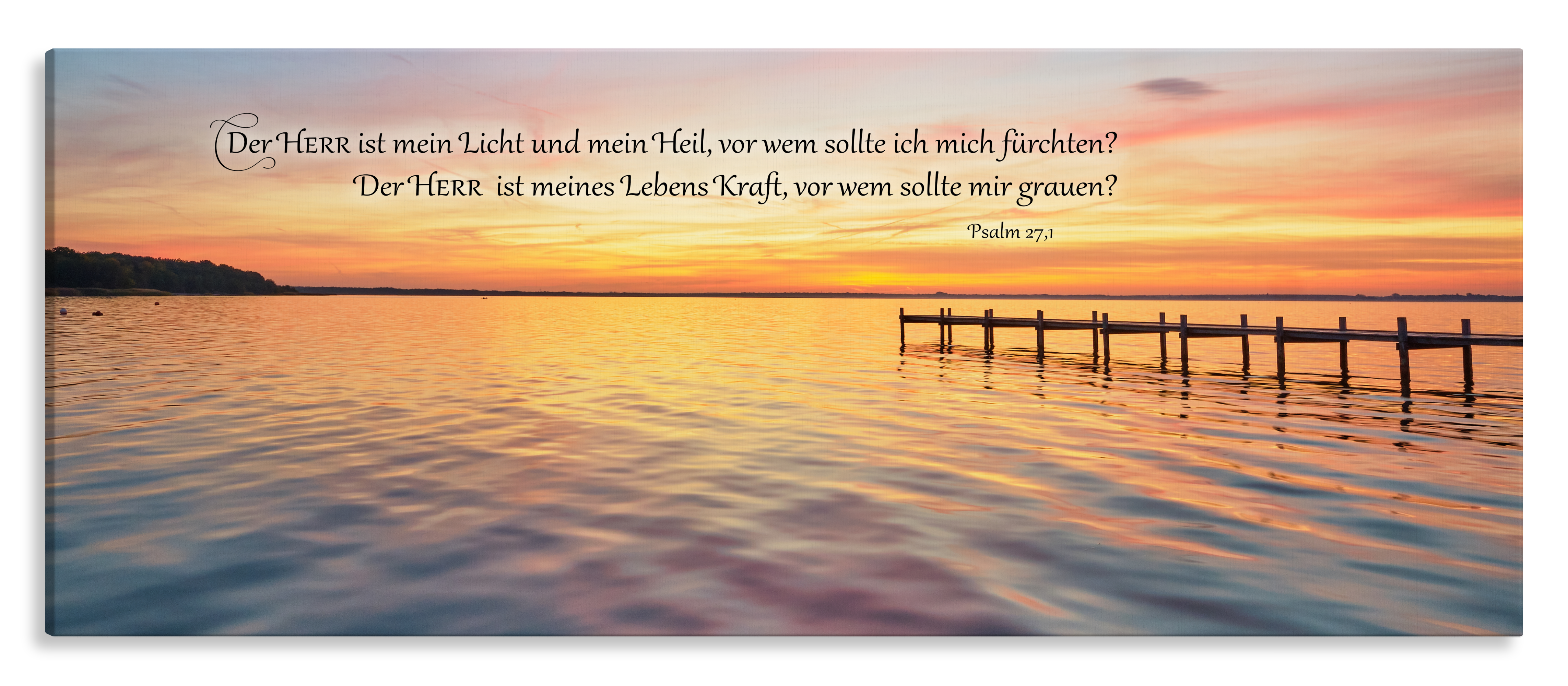 Bild auf Künstlerleinwand „Der Herr ist mein Licht“ (Steg am Meer – Panorama)