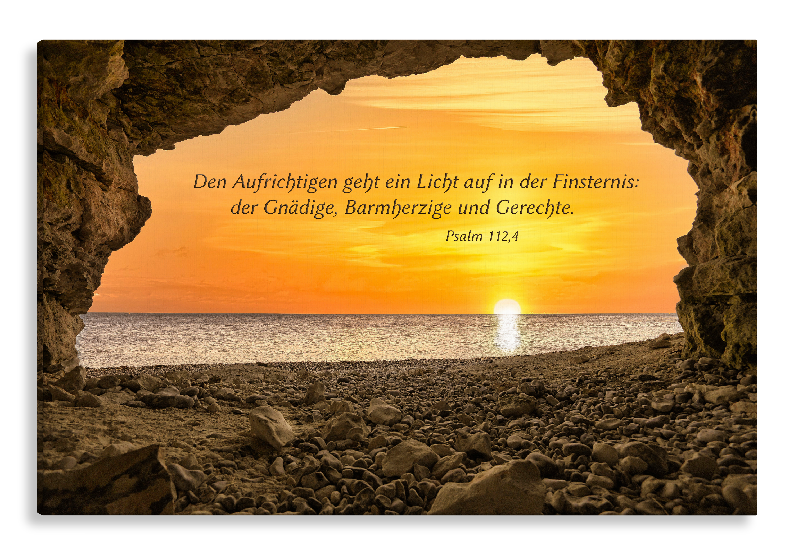Bild auf Künstlerleinwand „Den Aufrichtigen geht ein Licht auf“ (Höhle – Sonnenaufgang)